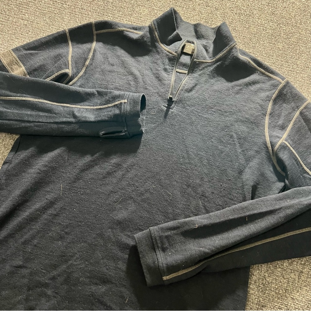 KUHL Team 1/4 Zip Merino Wool Pullover Sweater Navy Gray Men’s Large Performance